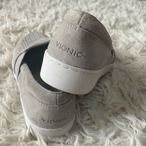 Vionic Taupe Suede Slip-On Sneakers with White Soles